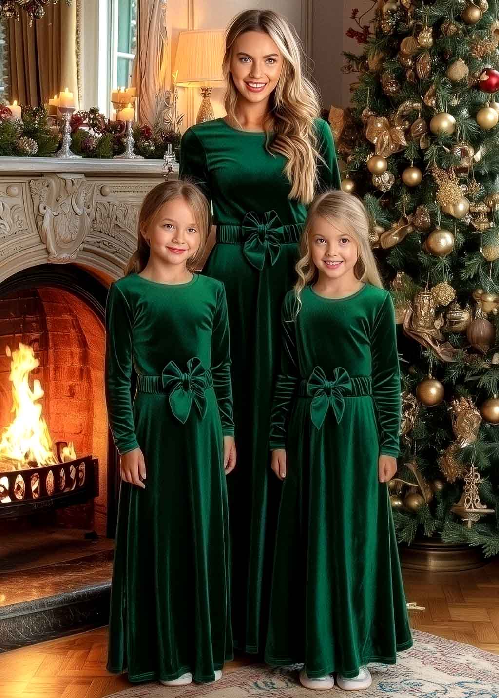 Emerald green girl velvet long dress
