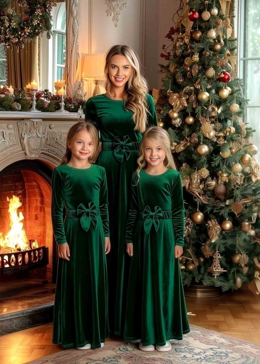 Mommy and me emerald green long velvet adult dress