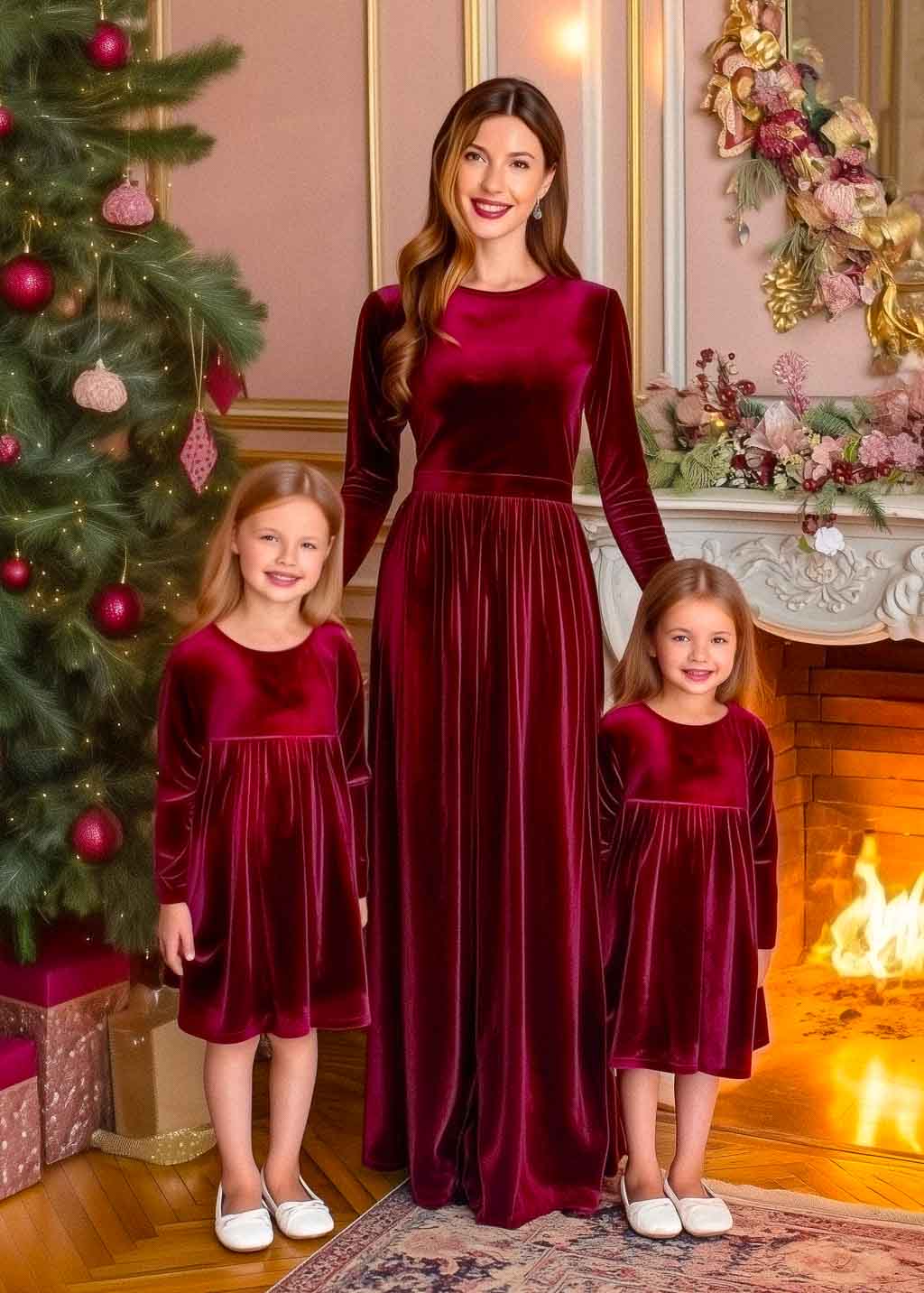 mommy and me burgundy dresses Mom & Me