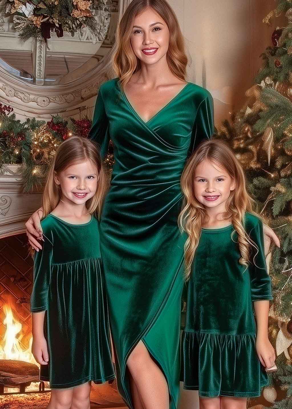 Emerald green girl velvet dress
