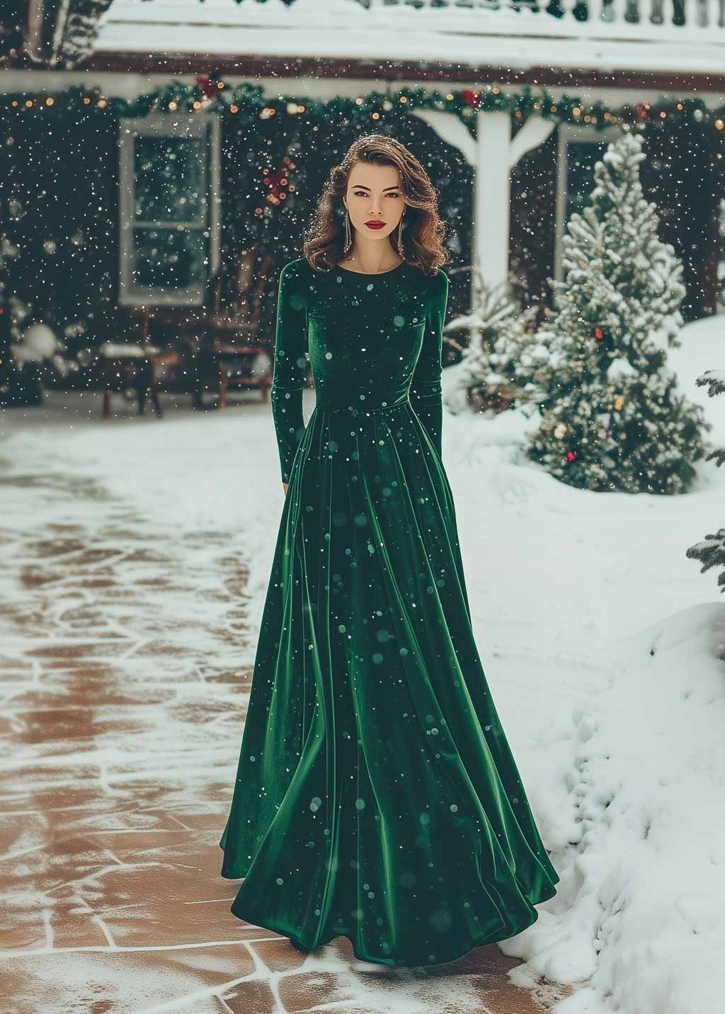 Velvet dress in Emerald Green: for Holiday Parties, Christmas, Winter Weddings, Special Occasions