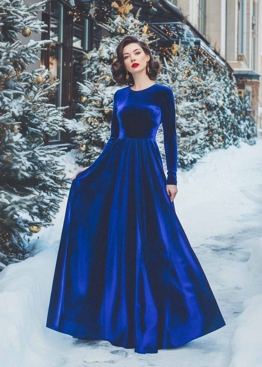 Royal blue long velvet dress