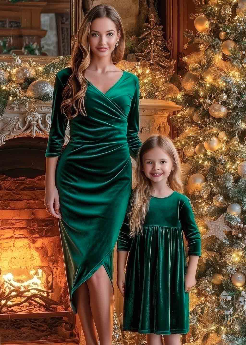 Emerald green girl velvet dress
