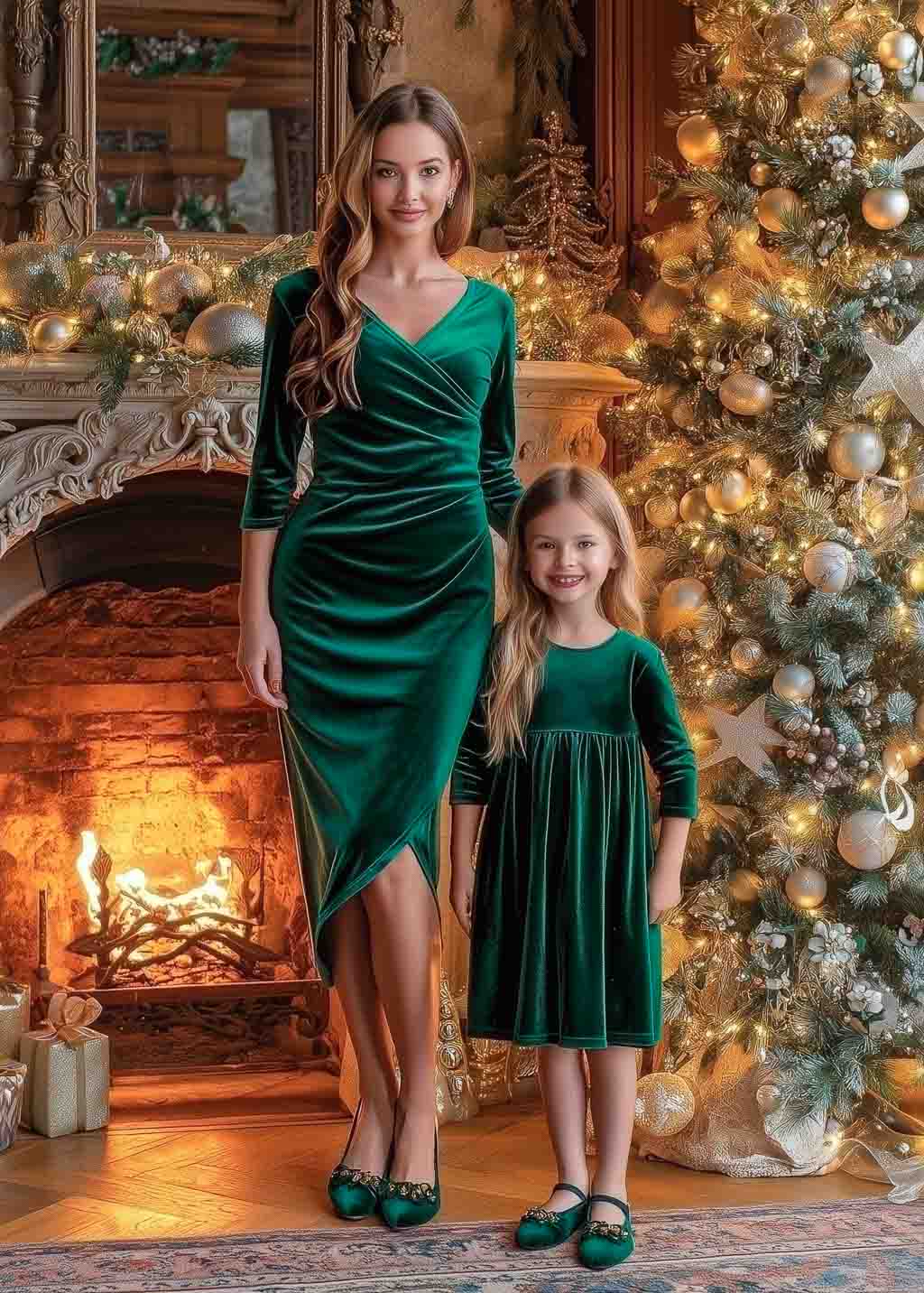 Mommy and me emerald green velvet adult dress