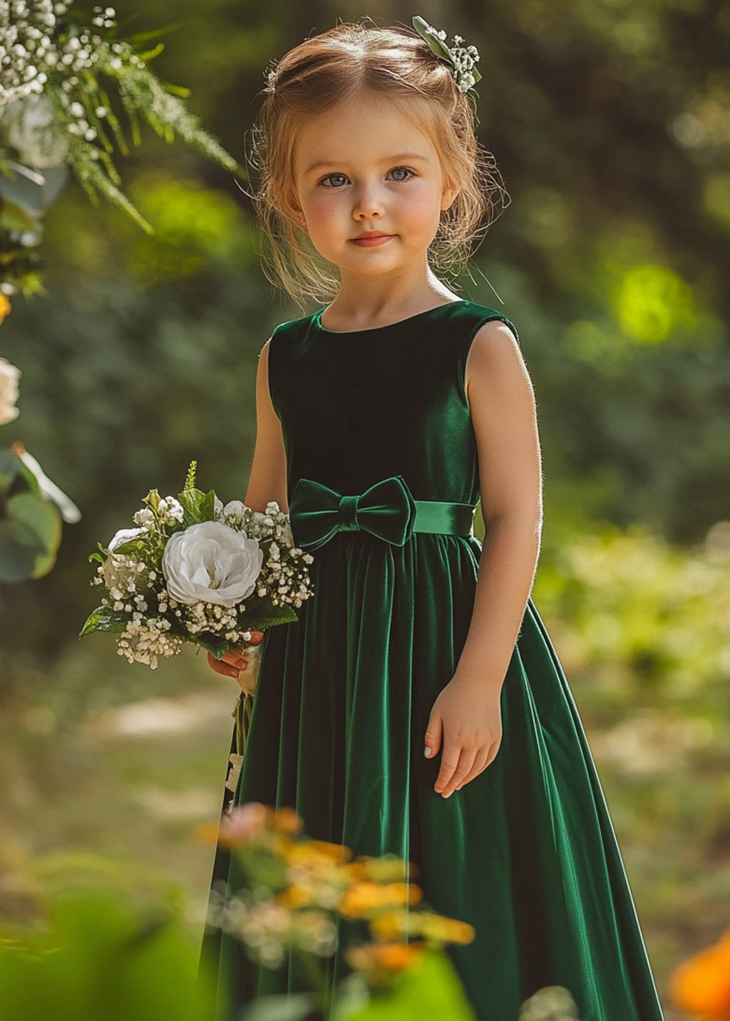 Velvet flower girl dress