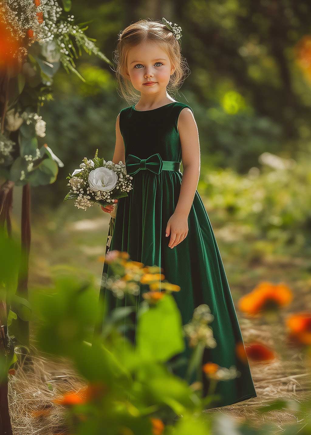 Velvet flower girl dress