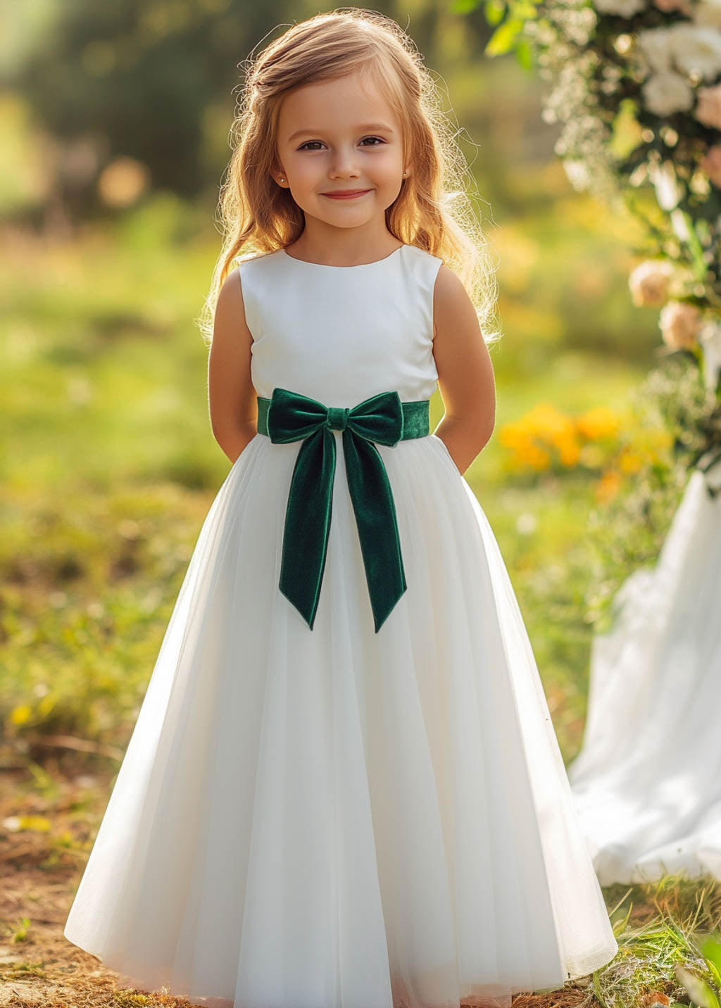 Velvet sash belt matches perfectly the dress color