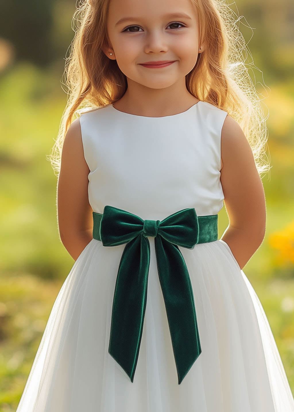 Velvet sash belt matches perfectly the dress color