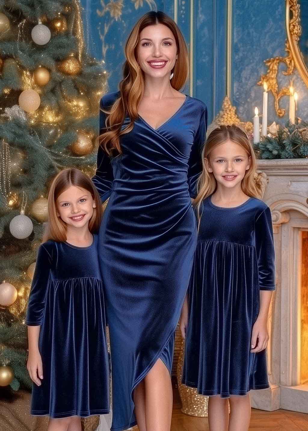 Navy Blue girl velvet dress