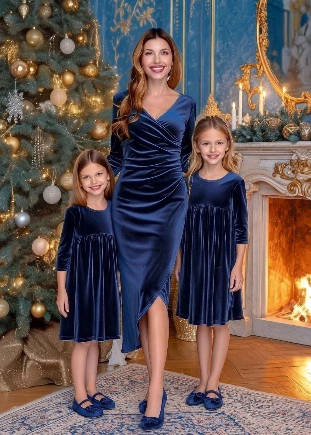 Mommy and me navy blue velvet adult dress