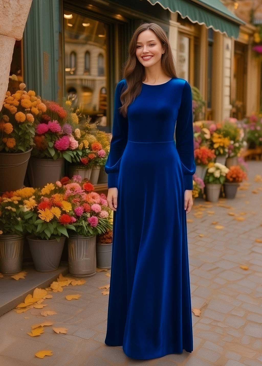 Royal blue long velvet dress