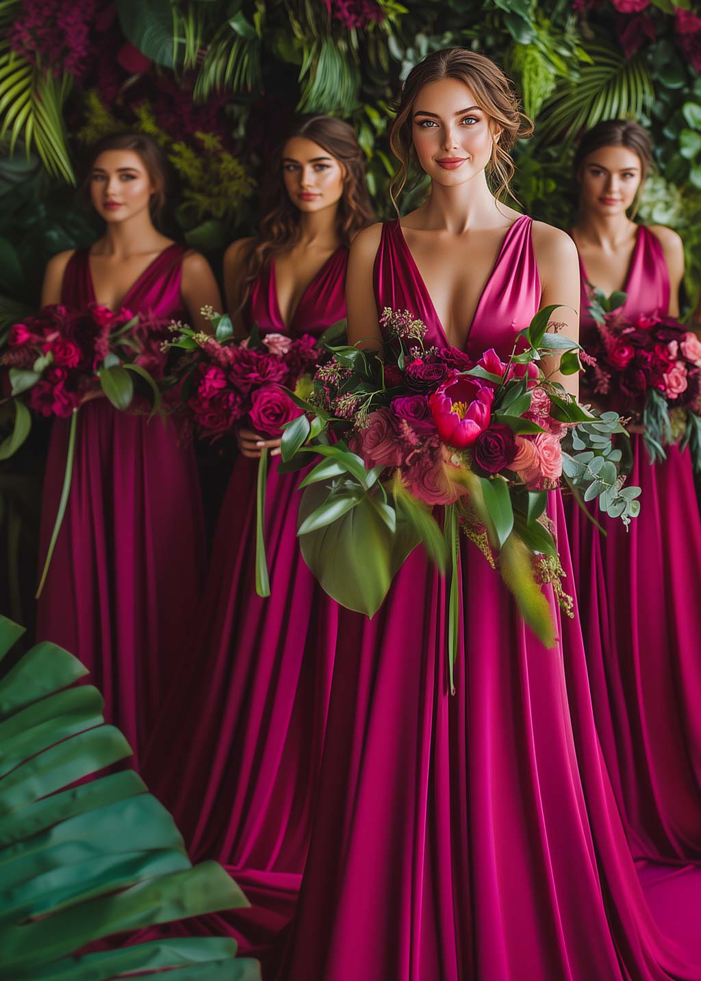 Fuchsia Infinity Long Pleated Bridesmaid Dress