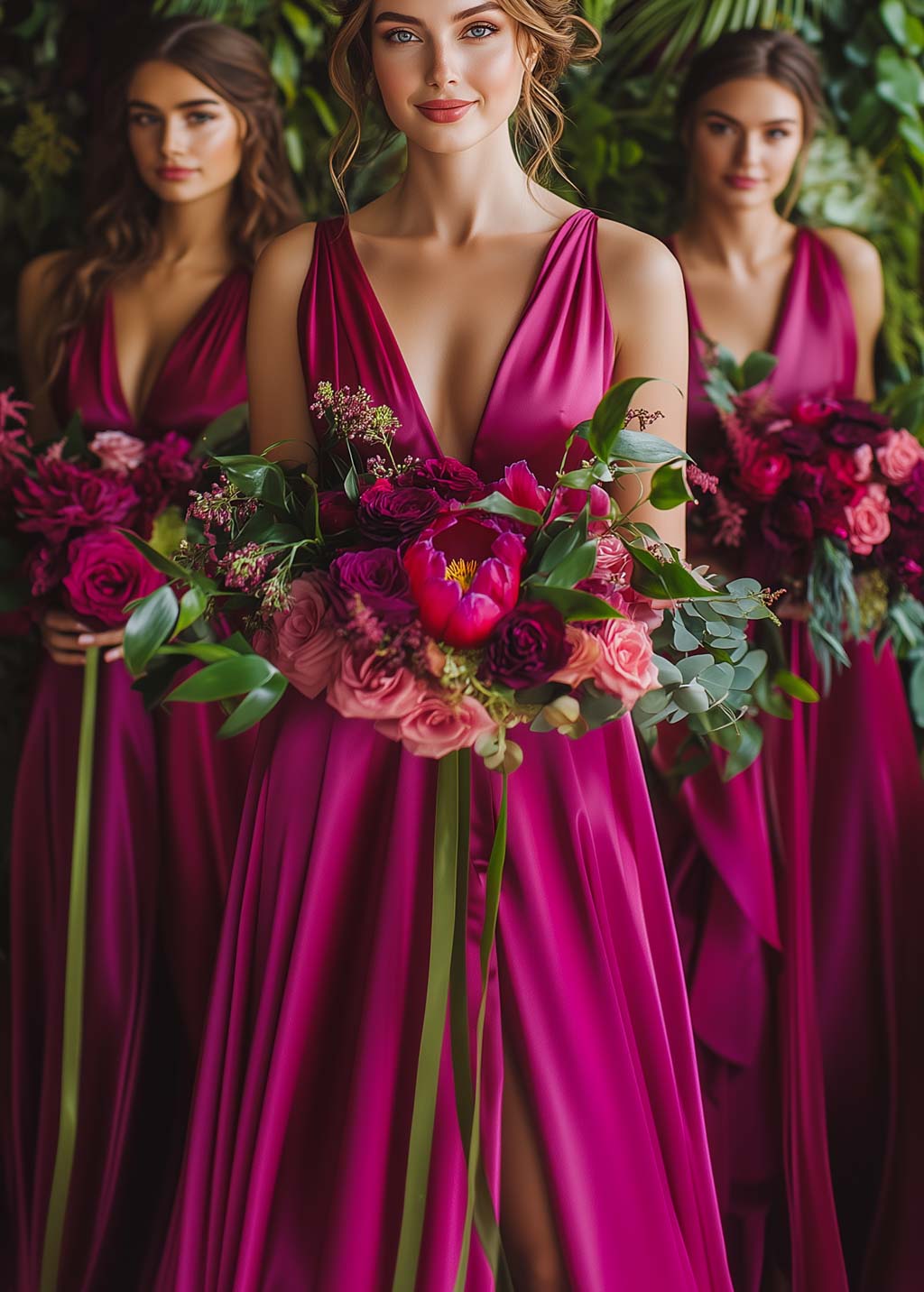 Fuchsia slit infinity pleated dress