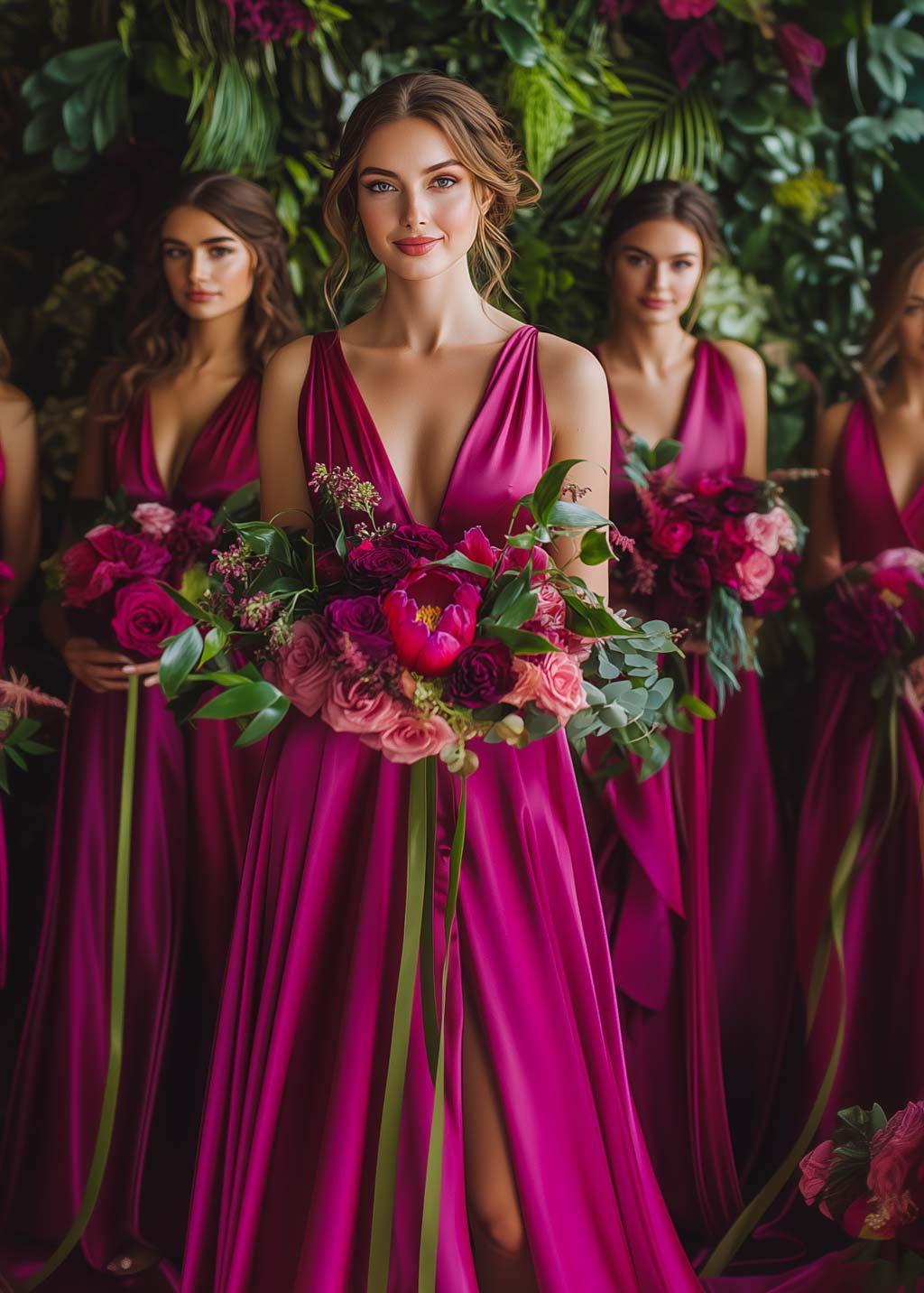 Fuchsia slit infinity pleated dress