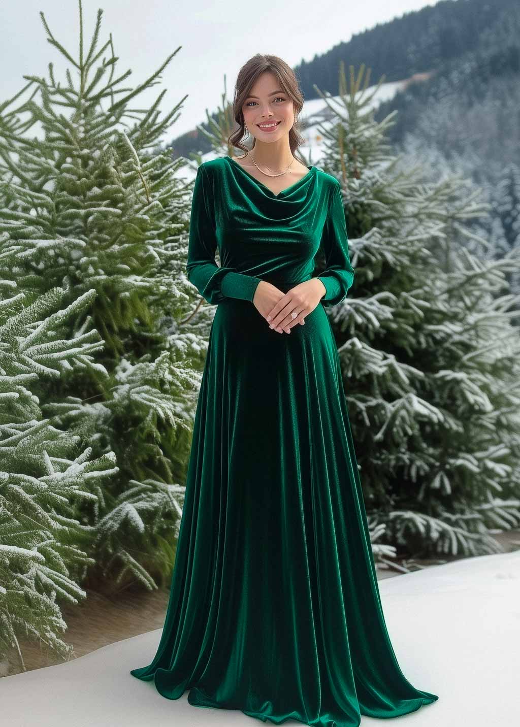 Velvet winter dress in emerald green