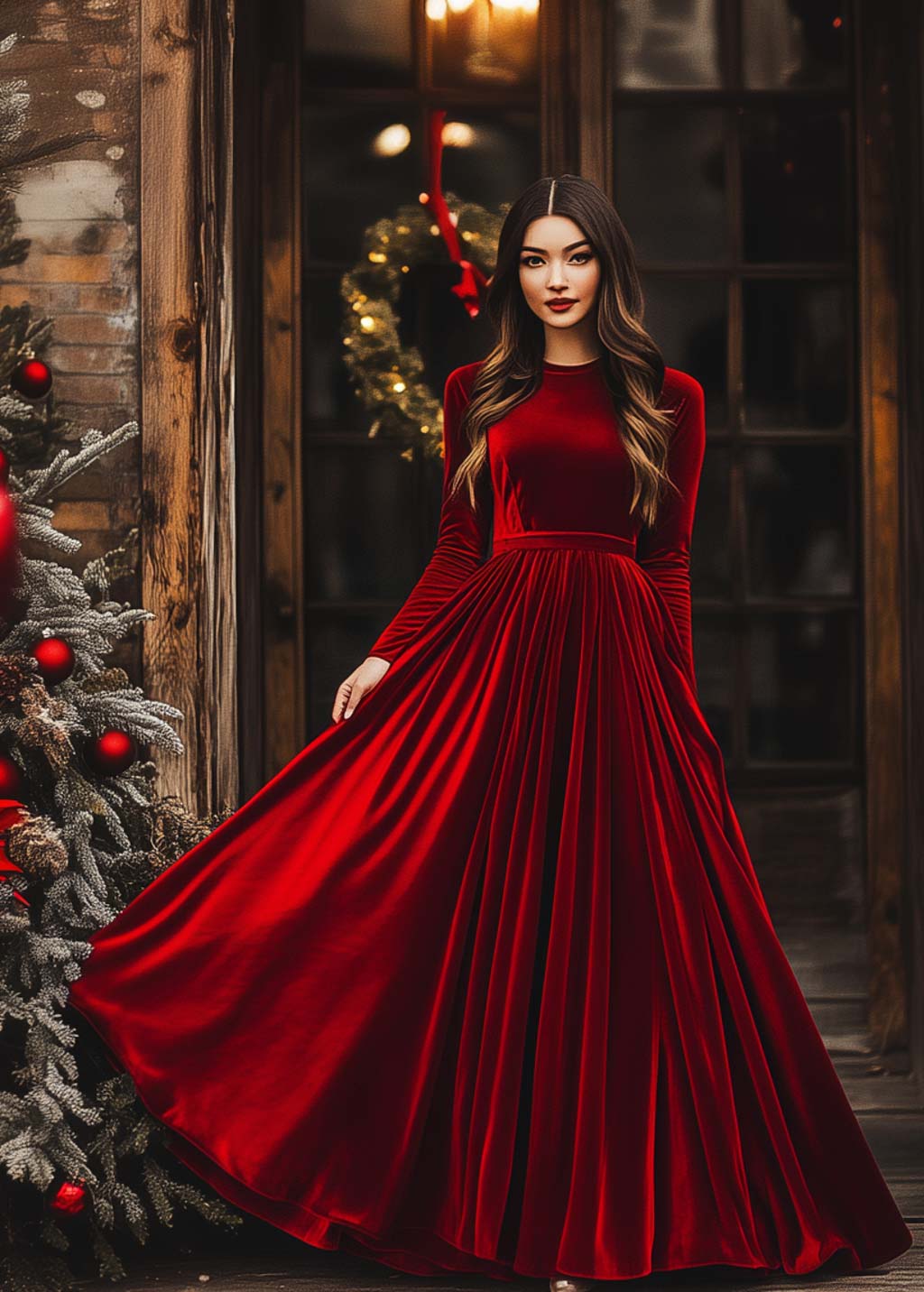 Red velvet long dress
