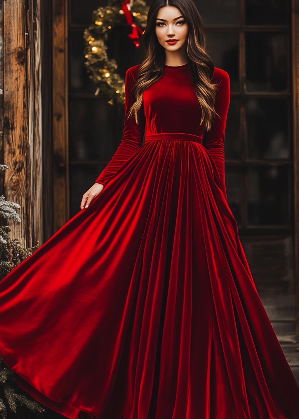 Red velvet long dress