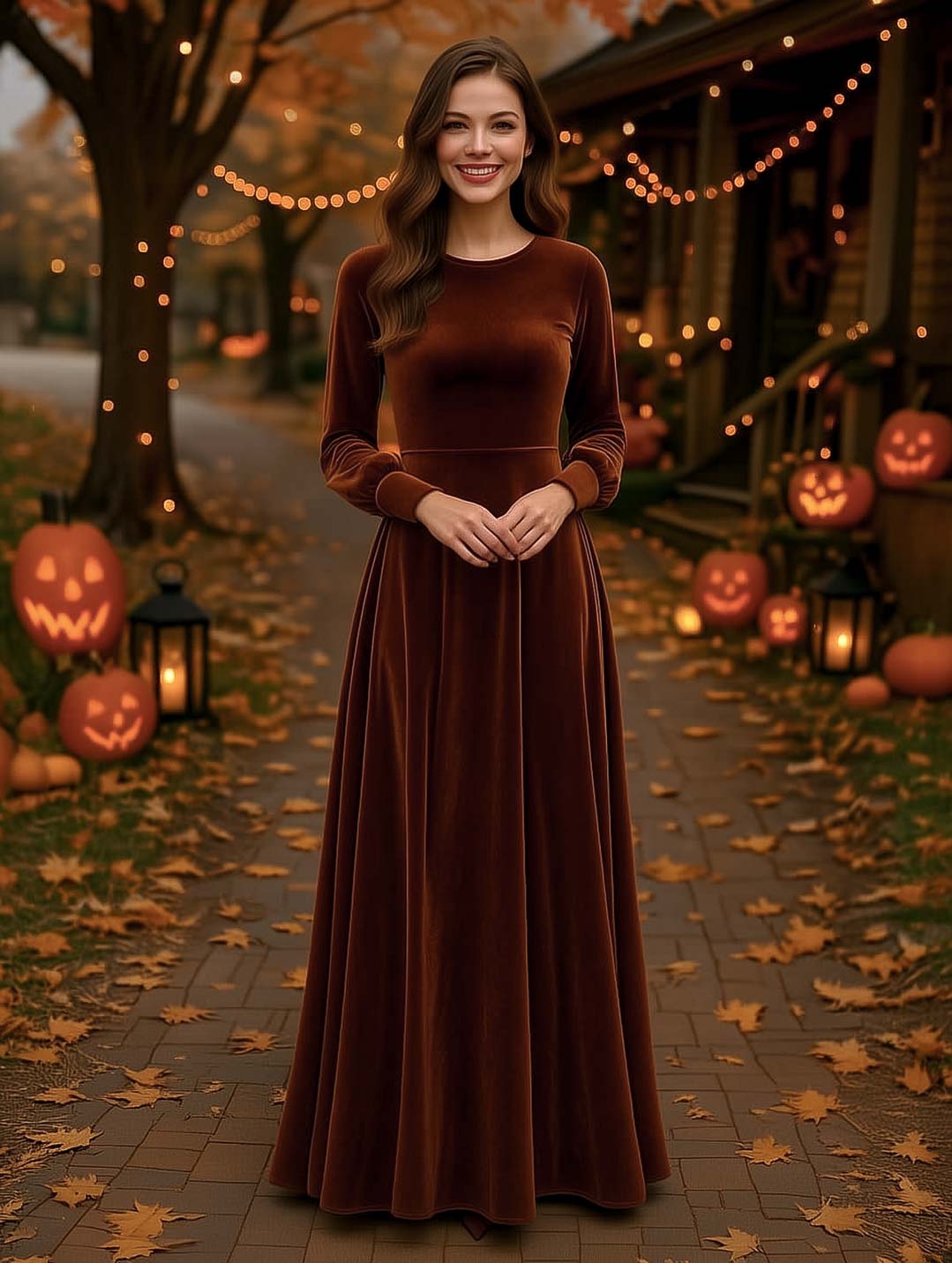 Rust Brown velvet Halloween dress