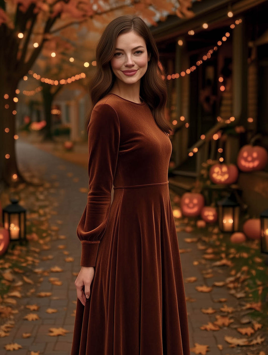 Rust Brown velvet Halloween dress