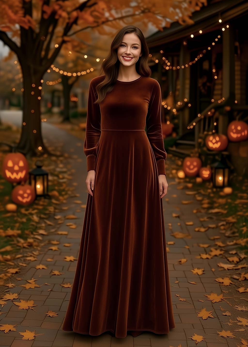 Rust Brown velvet Halloween dress