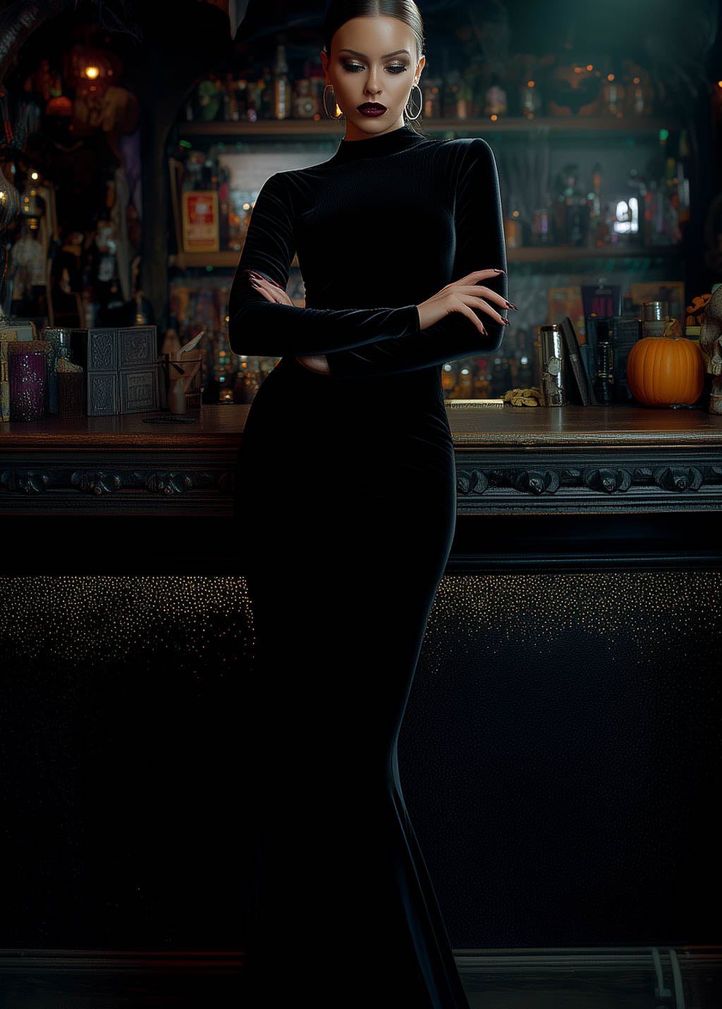 Witchcore evening mermaid black velvet gown