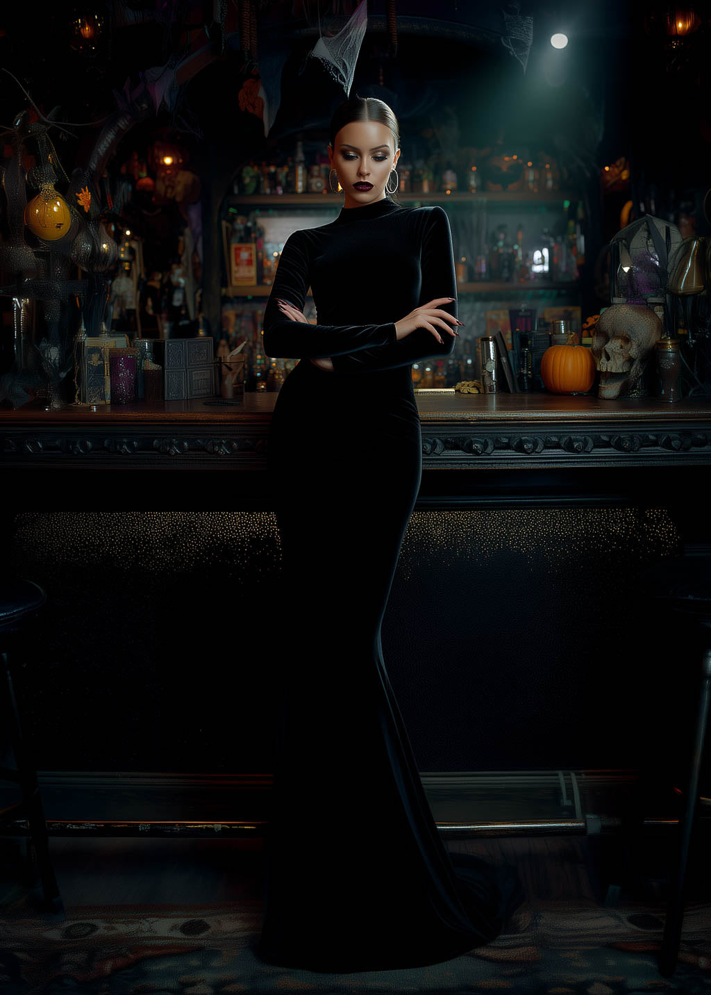 Witchcore evening mermaid black velvet gown