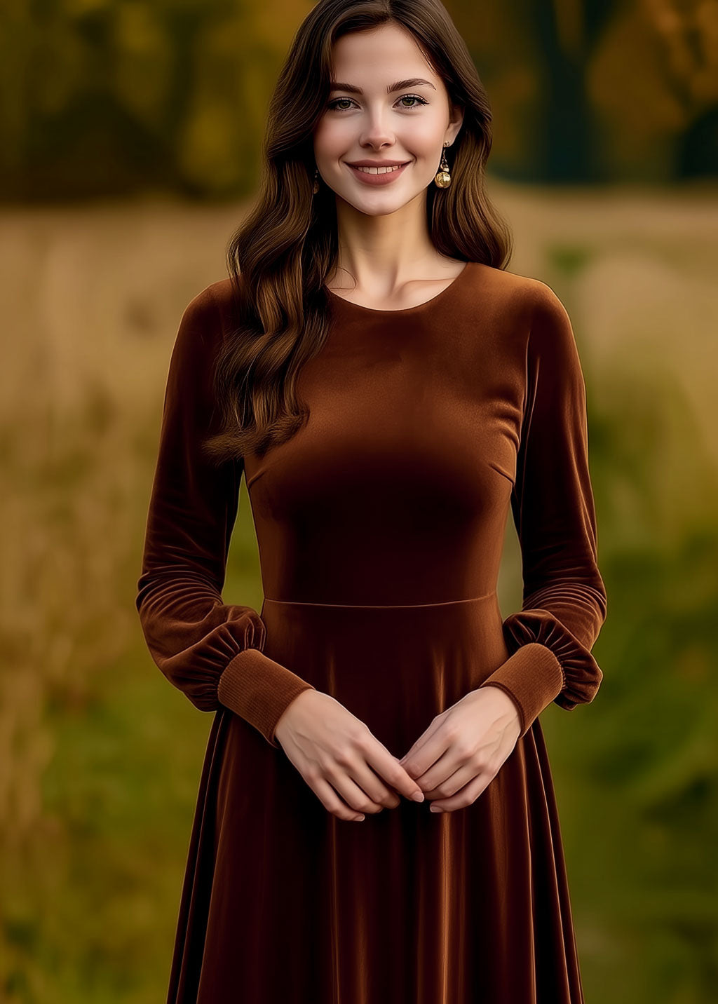 Rust brown velvet long dress