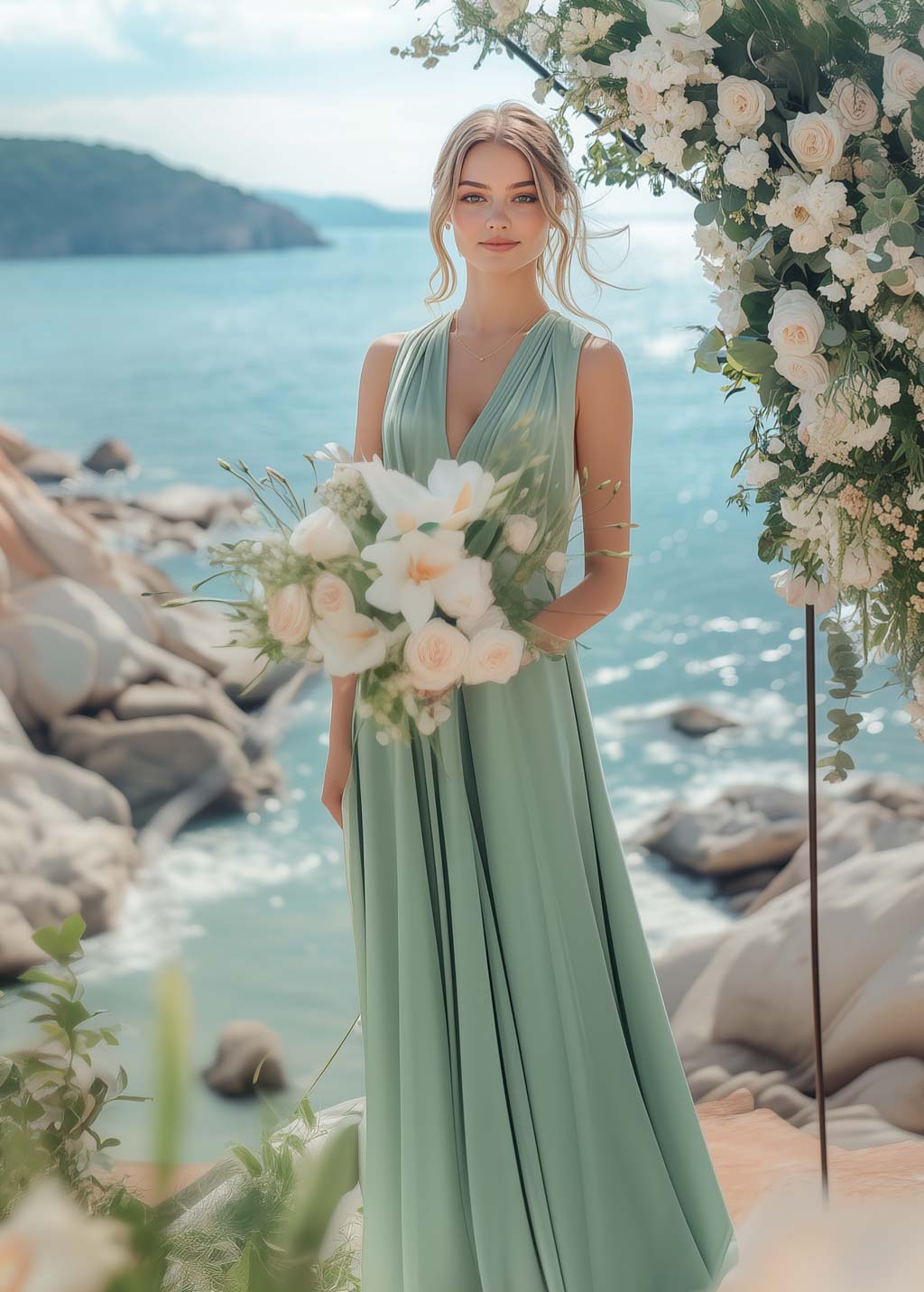 Sage green infinity long pleated dress