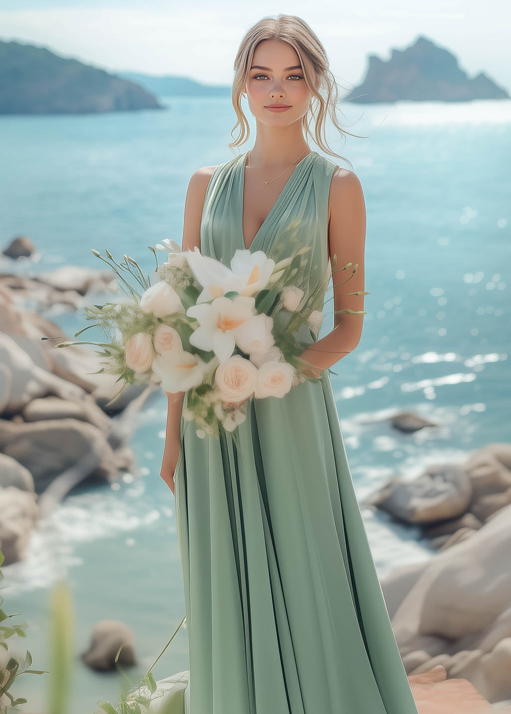 Sage green infinity long pleated dress