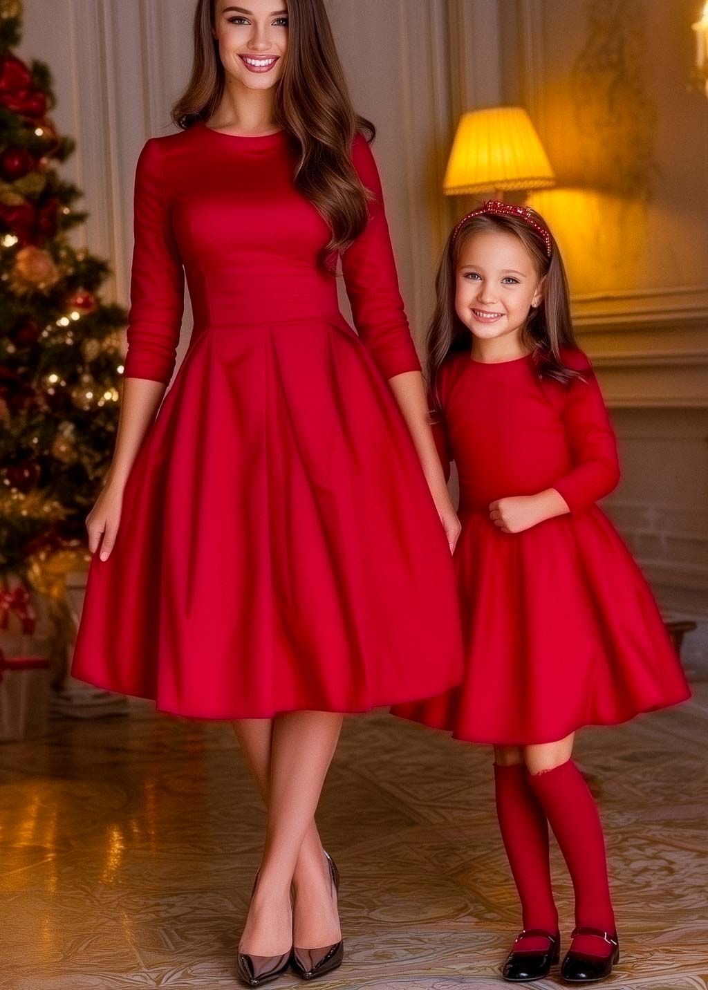 Mommy and me red cotton girl dress
