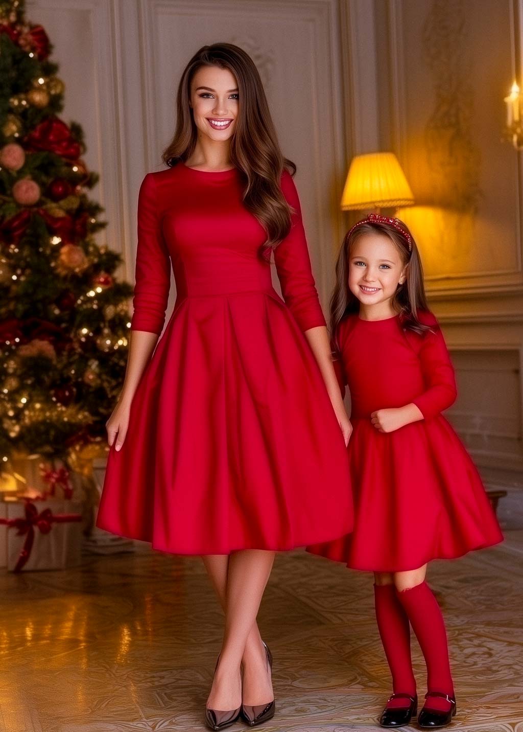 Mommy and me red cotton adult dress