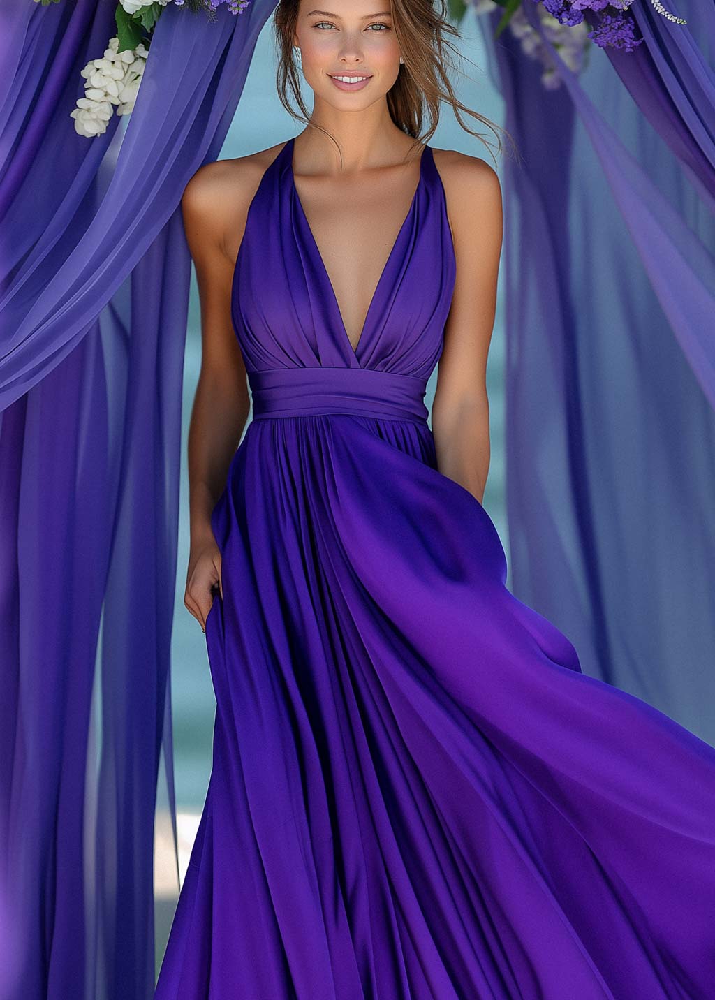 Purple infinity long pleated dress