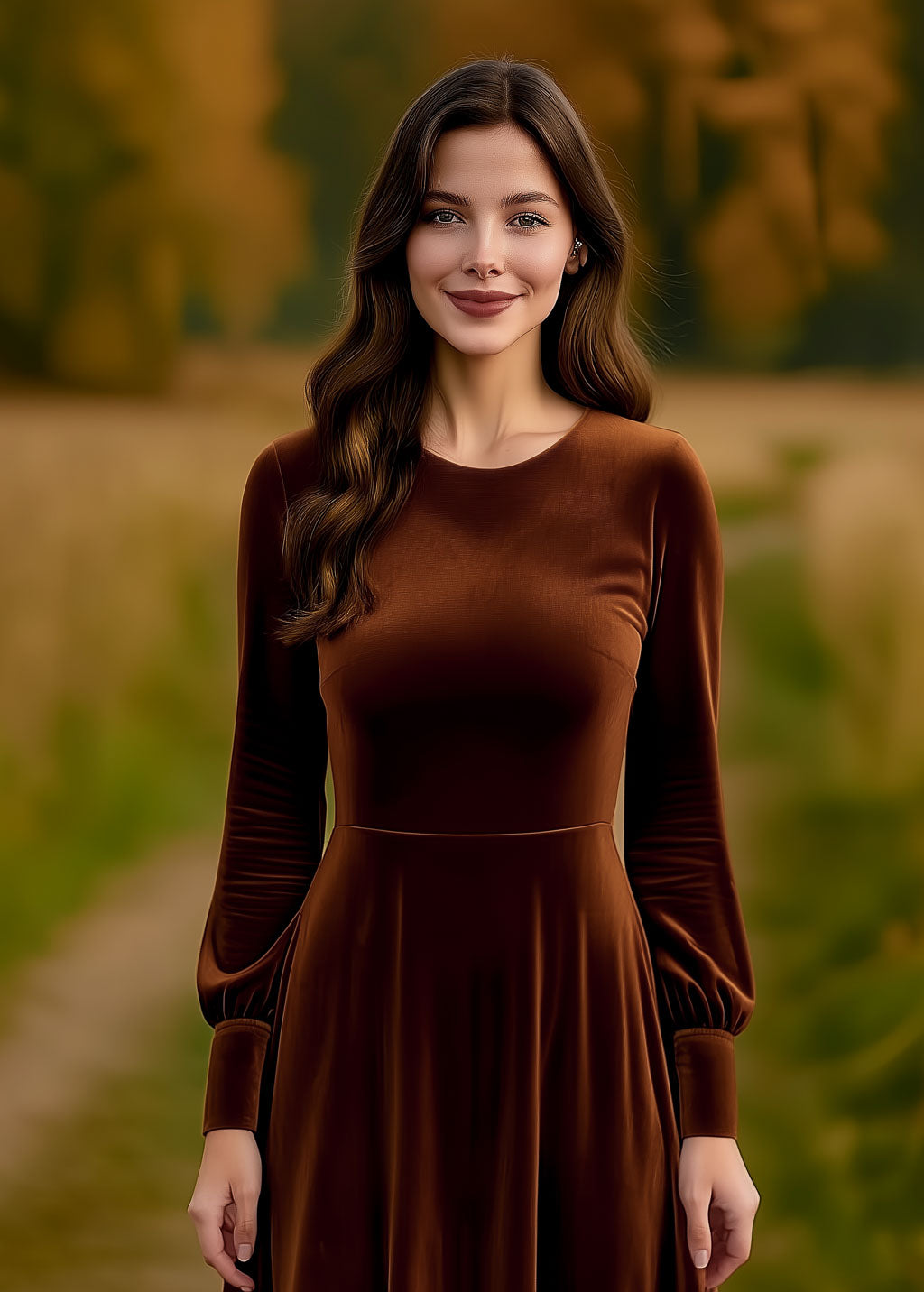 Rust brown velvet long dress