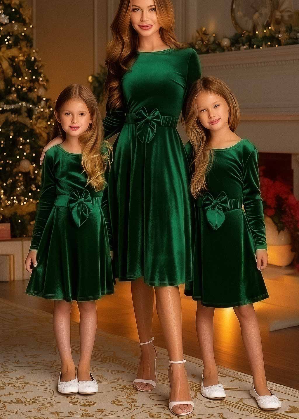 Emerald green girl velvet dress