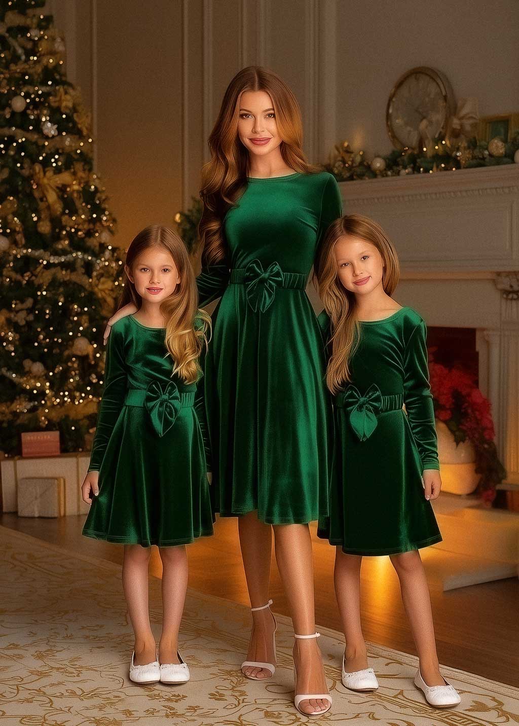Mommy and me emerald green velvet adult dress