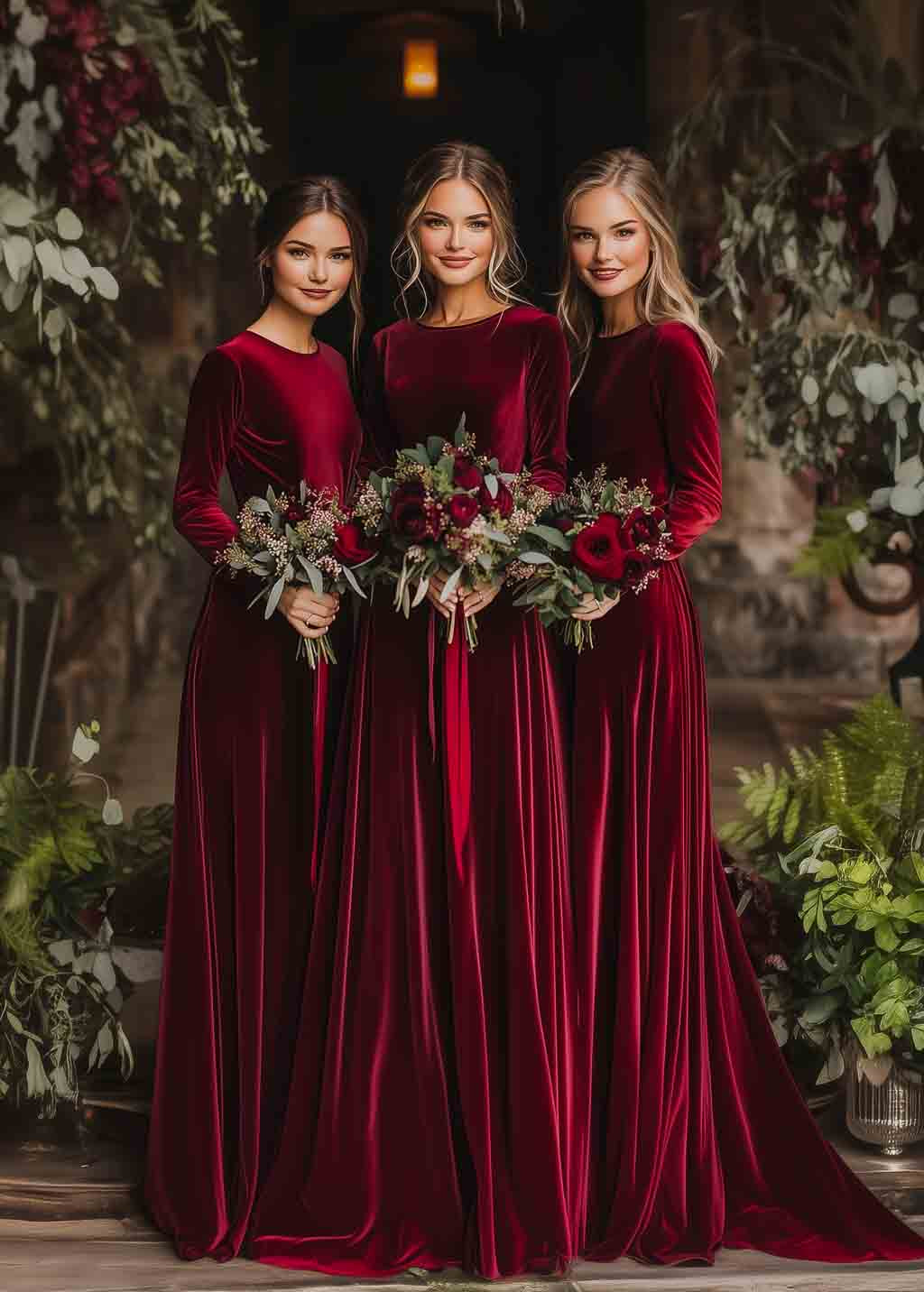 Burgundy bridesmaids velvet dress