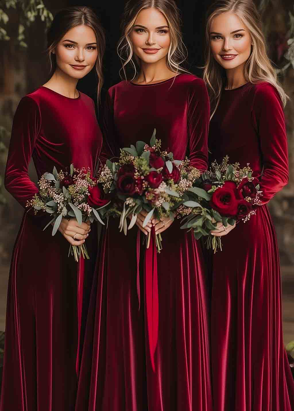 Burgundy bridesmaids velvet dress