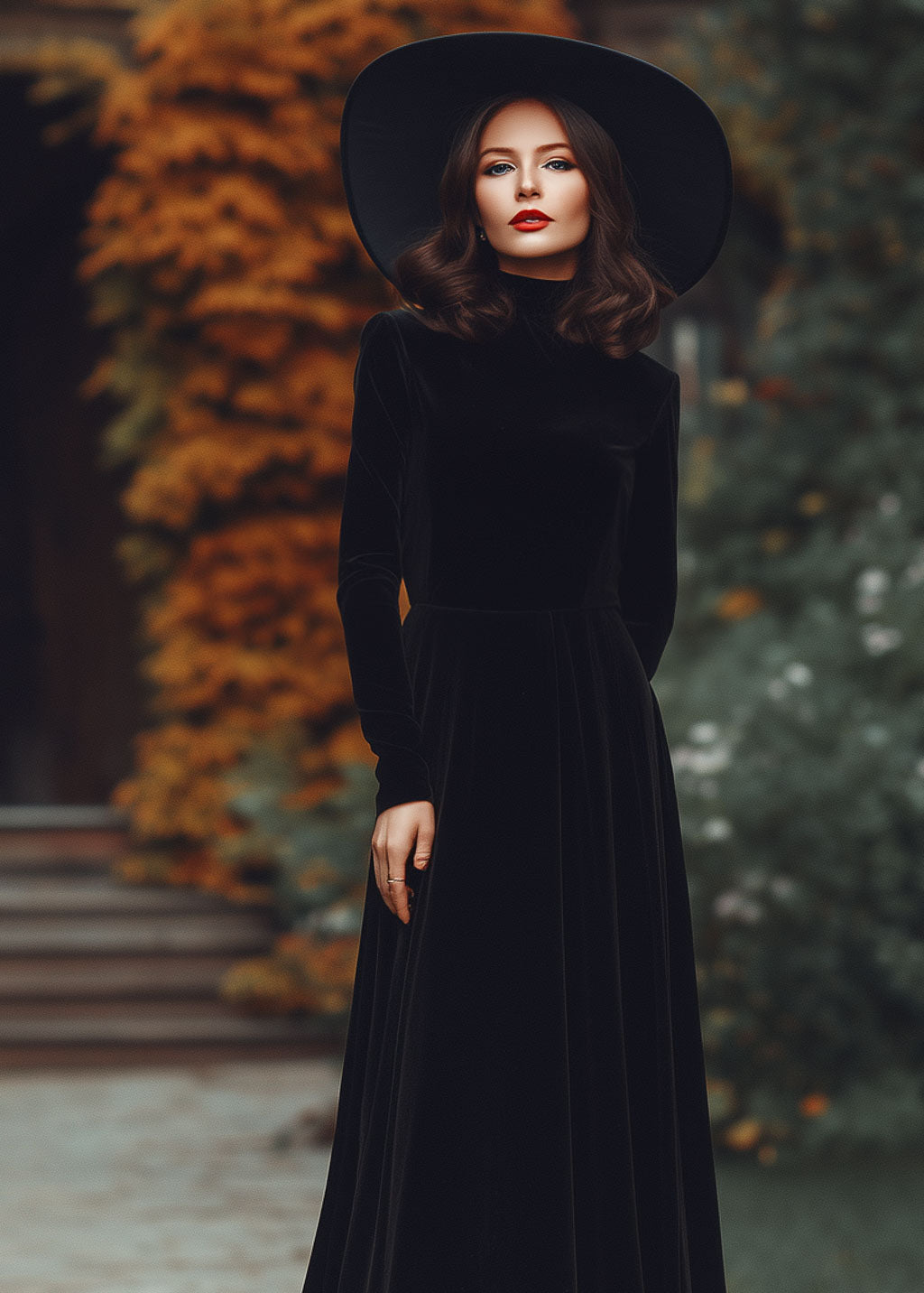 Black long velvet dress dress for Holiday Parties, Winter Weddings, Special Occasions, Halloween