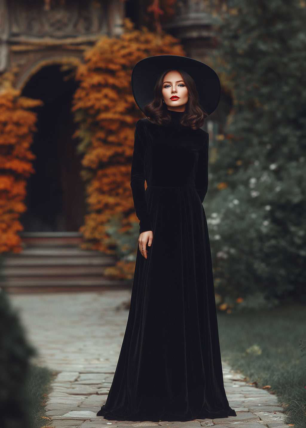 Black long velvet dress dress for Holiday Parties, Winter Weddings, Special Occasions, Halloween