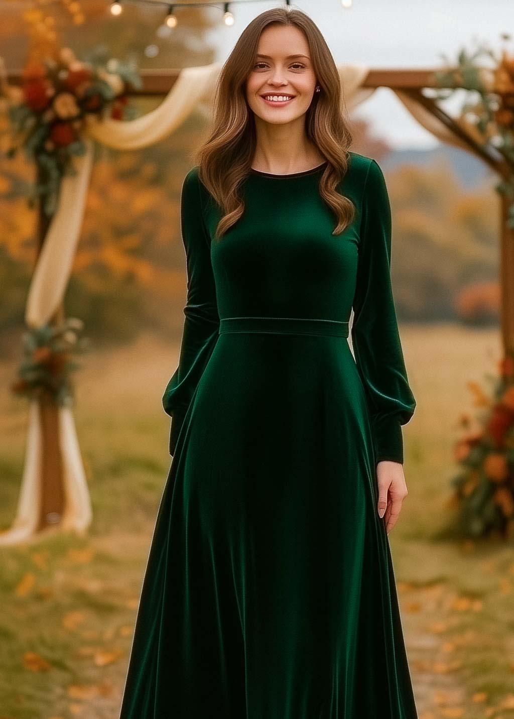 Emerald green velvet long dress