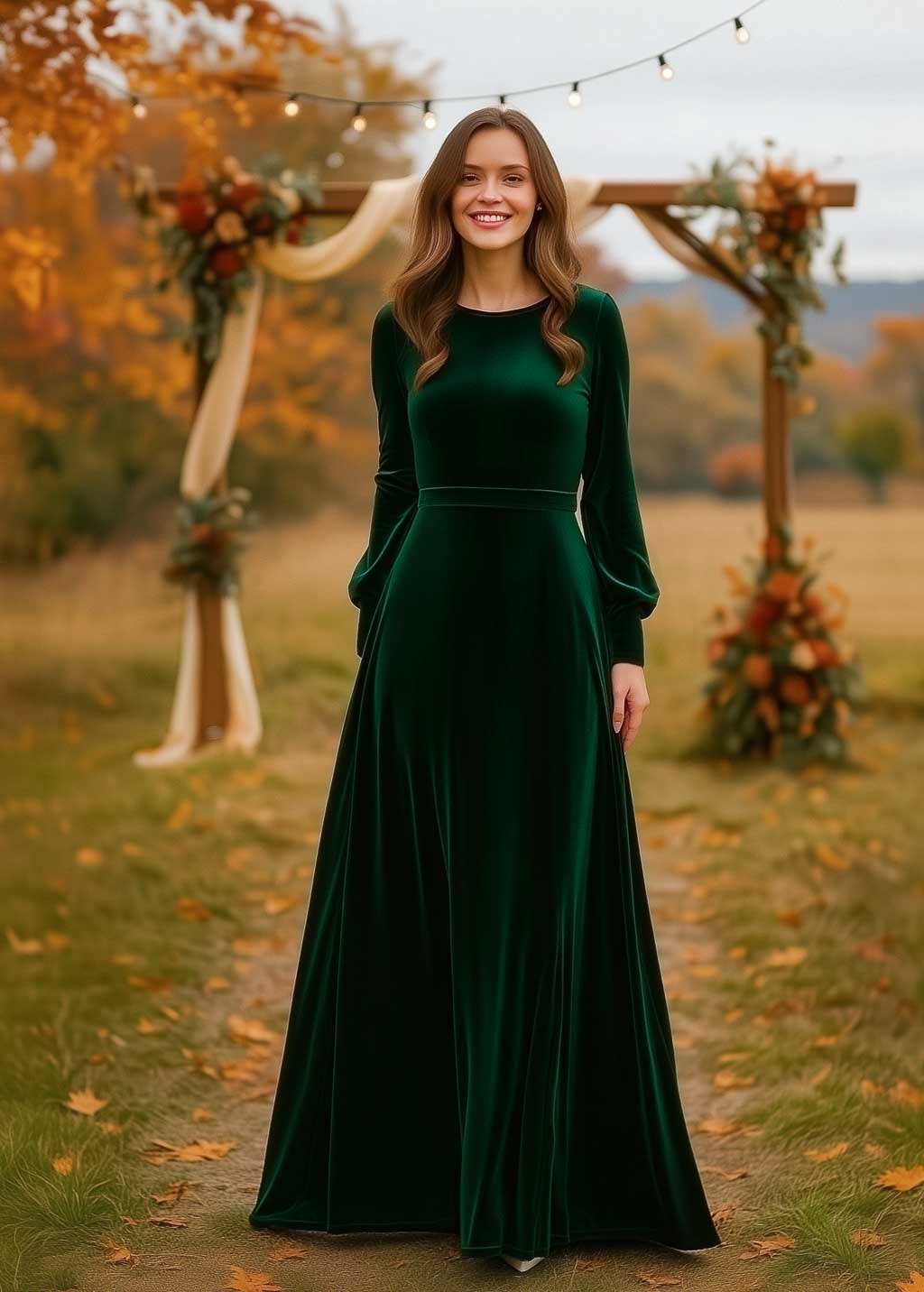 Emerald green velvet long dress