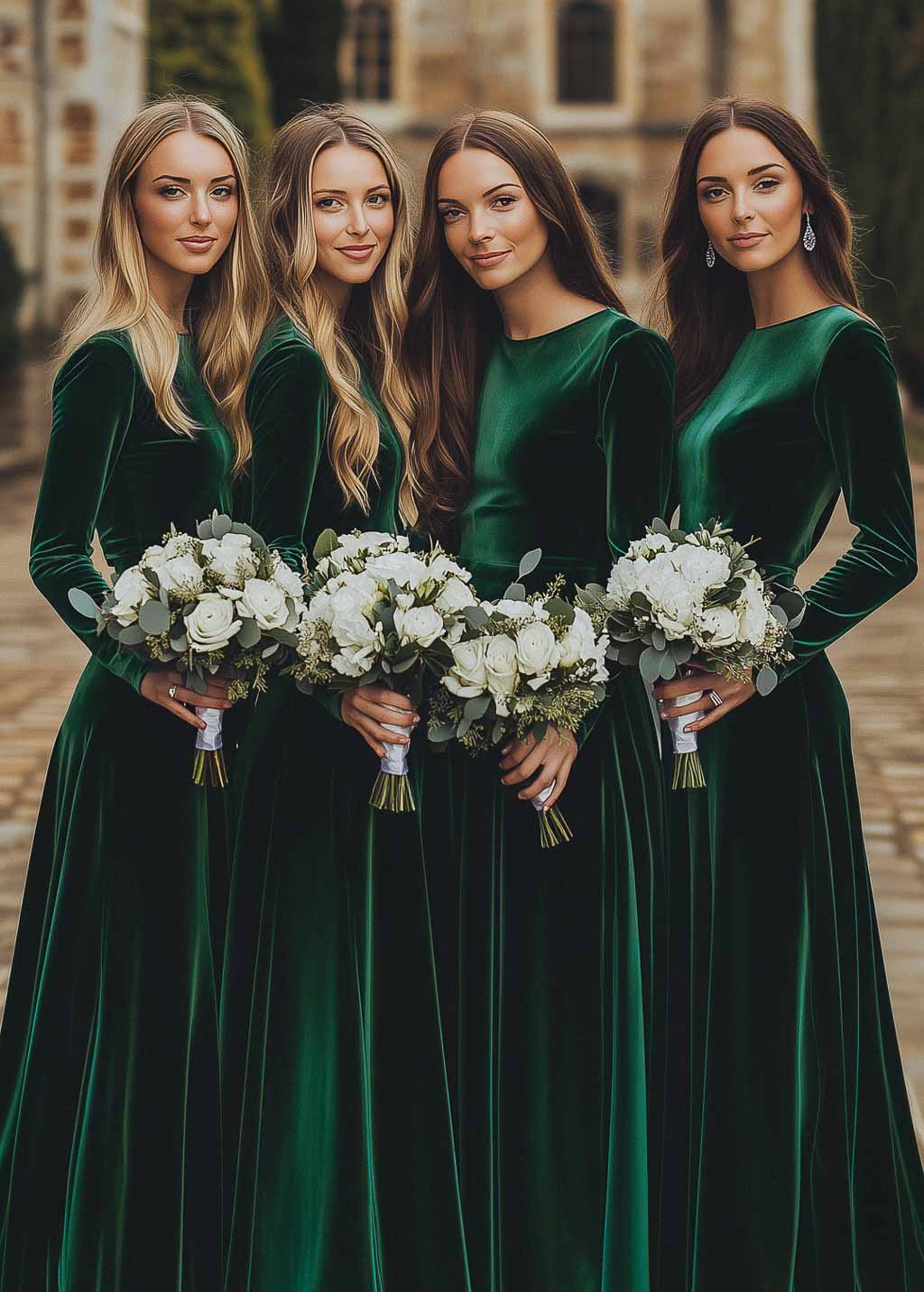 Emerald green velvet bridesmaid dress