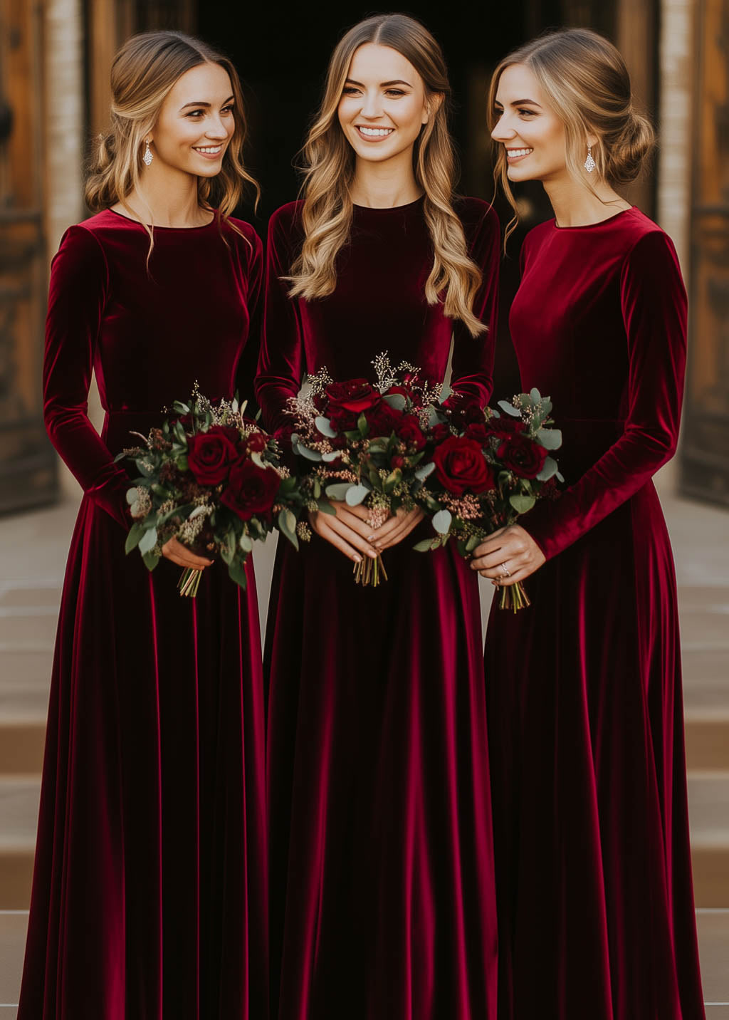 Burgundy bridesmaids velvet dress
