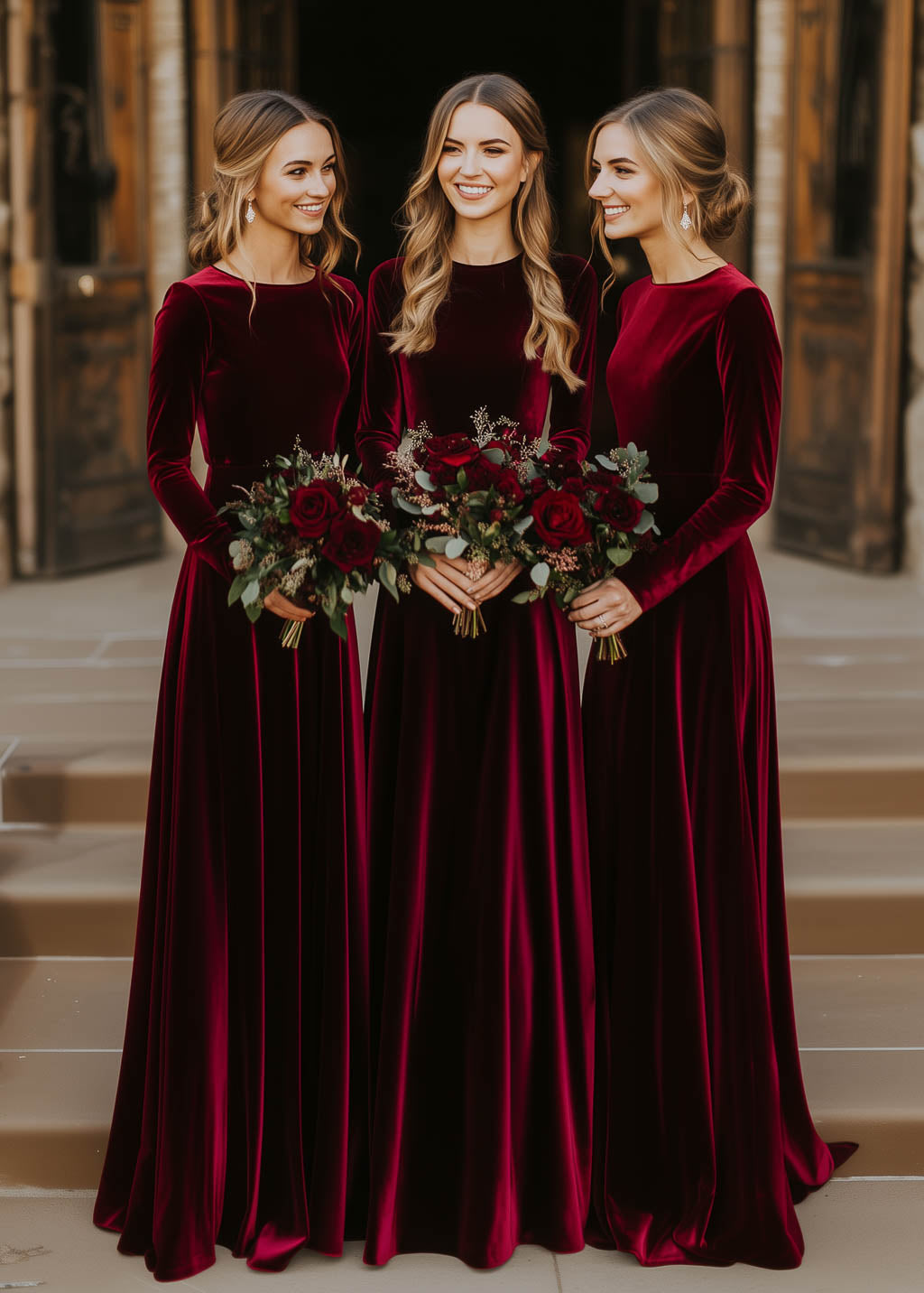 Burgundy bridesmaids velvet dress