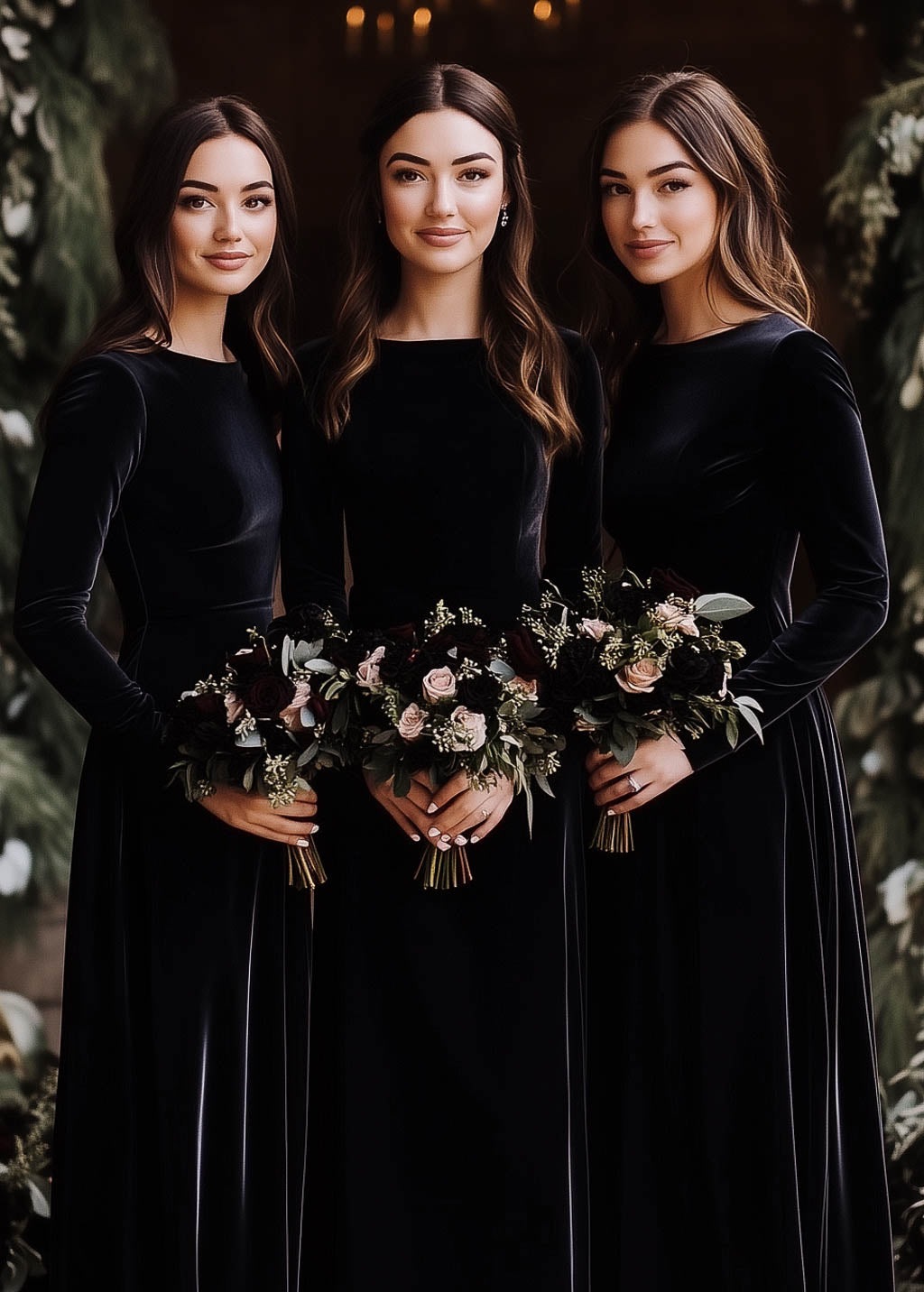 Black bridesmaids velvet dress