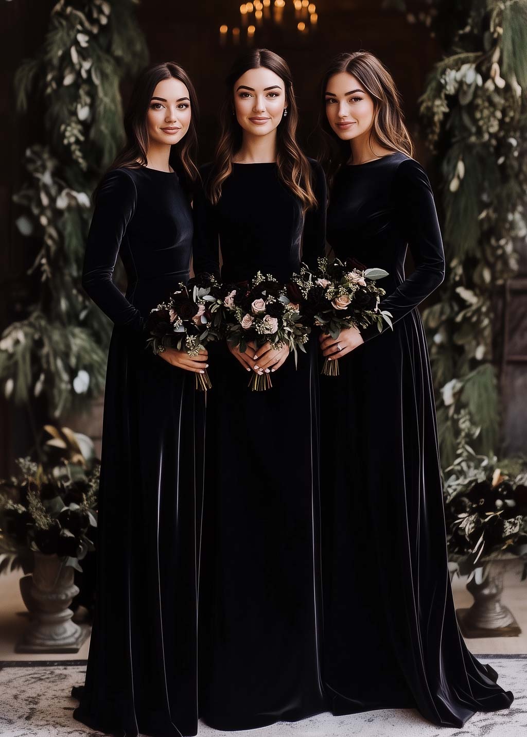 Black bridesmaids velvet dress