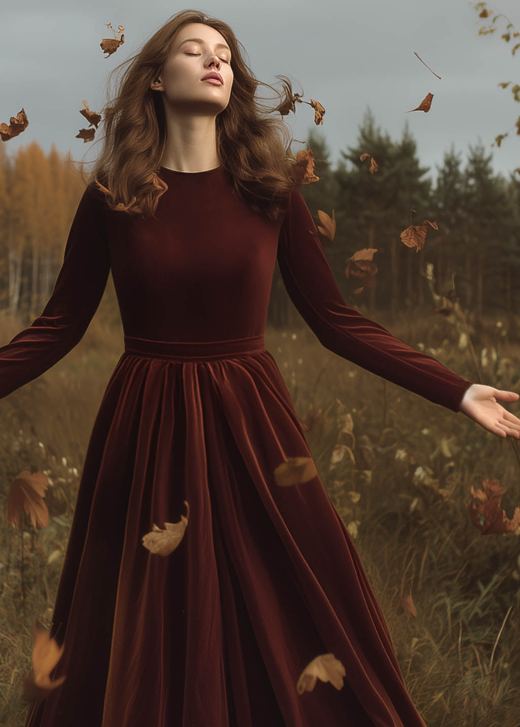 Handmade vintage-inspired rust brown velvet maxi dress