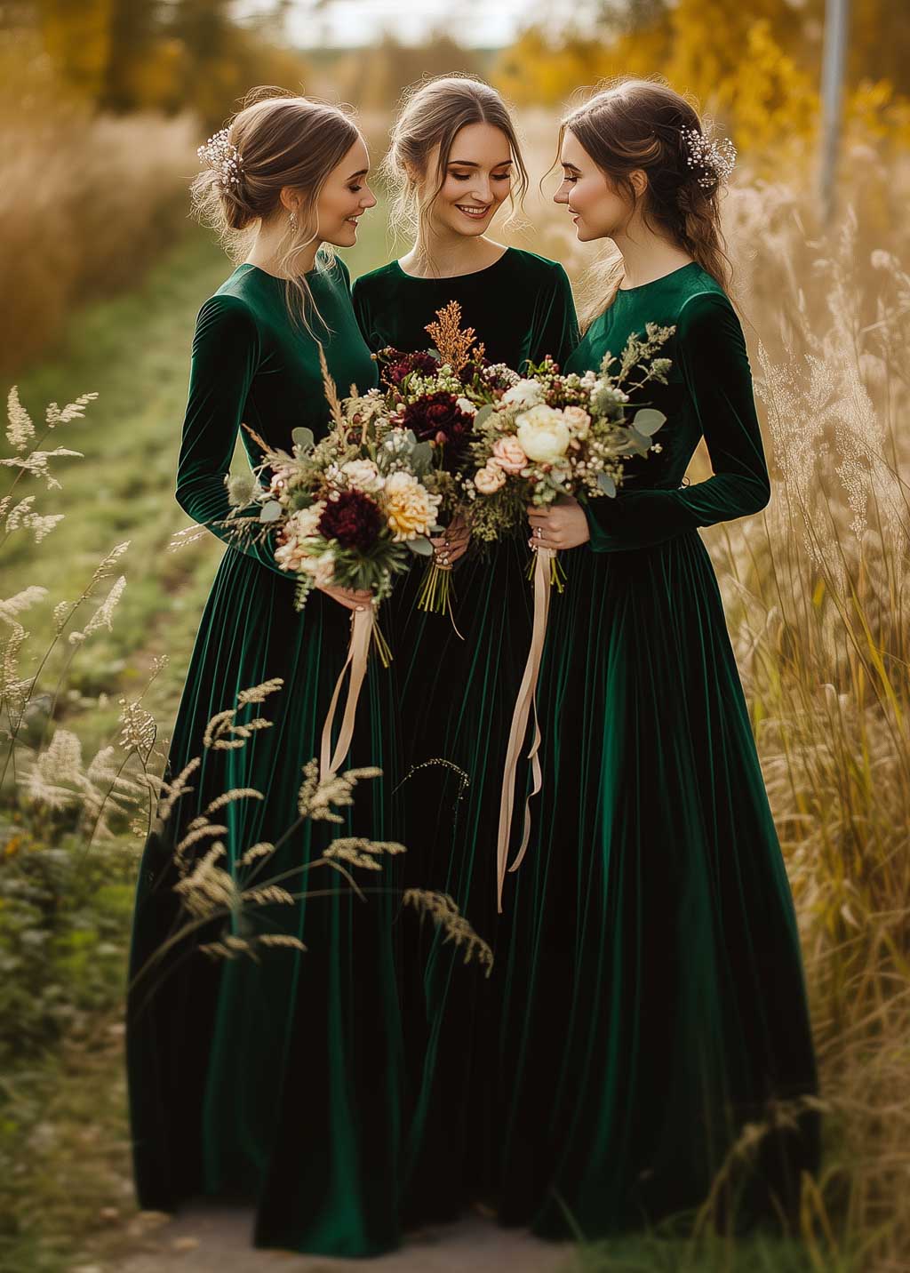 Emerald green velvet bridesmaid dress