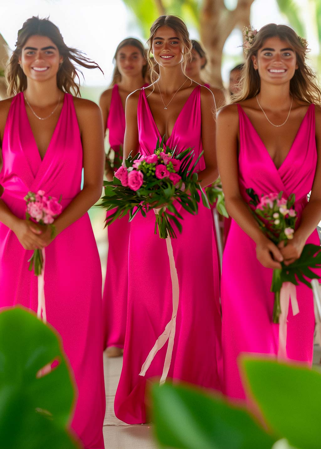 Hot pink silk infinity long dress