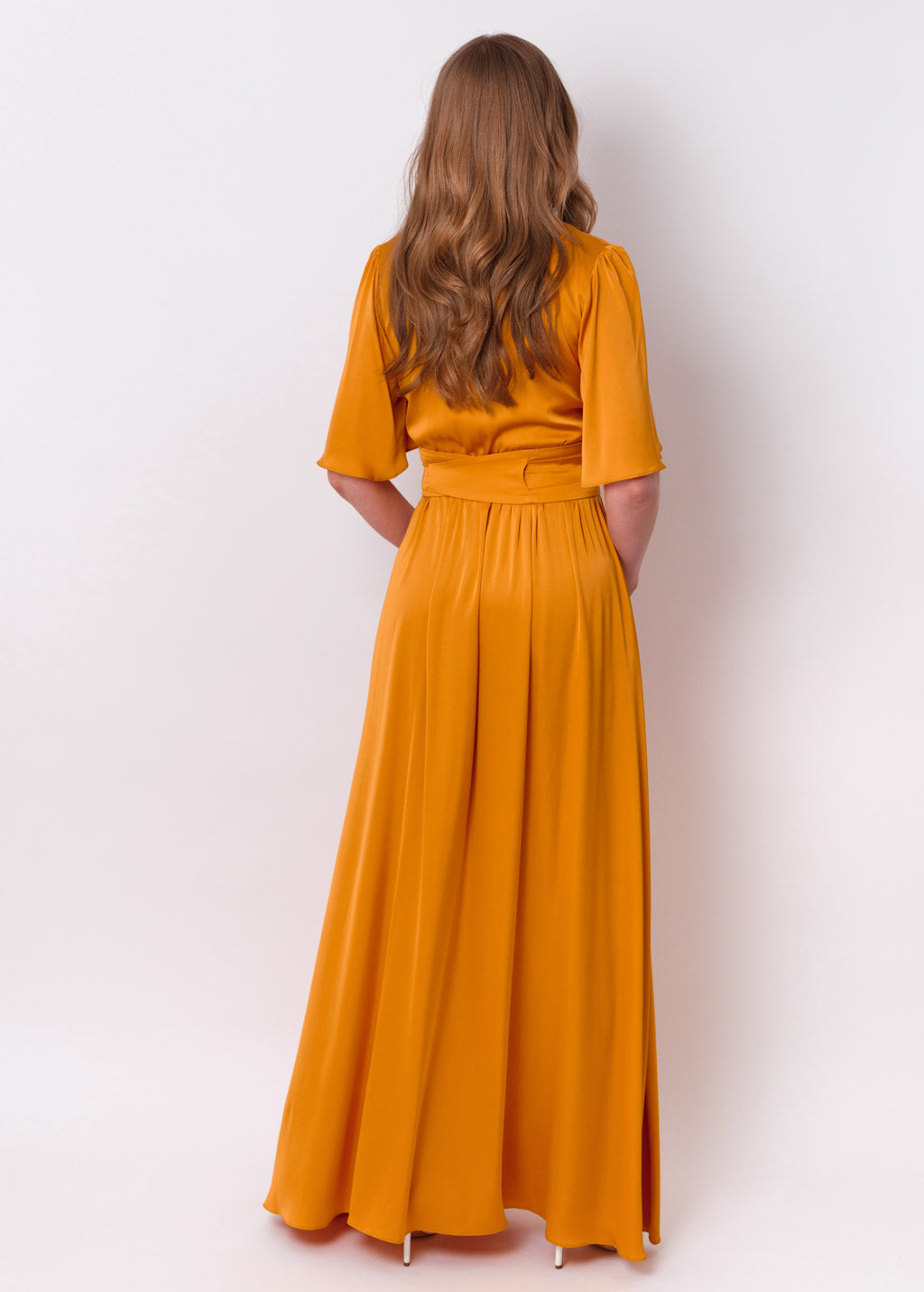 Gold silk dress with belt